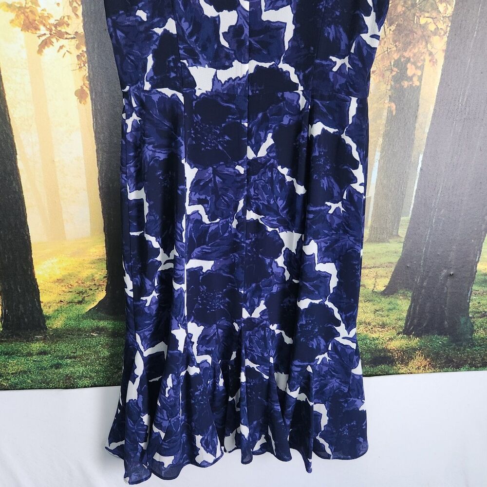 Talbots Womens Size 8 Midi Dress Blue Floral Zip Back Lined Ruffle Hem Casual - Picture 11 of 13